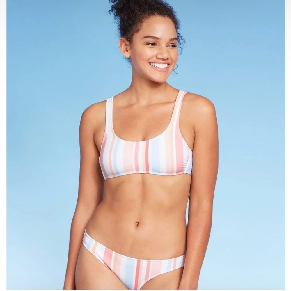 Xhiliration Striped Pastel Bikini Set